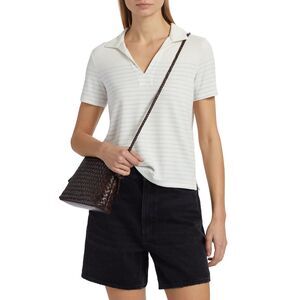 NWT Rag & Bone Knit Stripe Polo Shirt Womens Small Ivory V-Neck Preppy